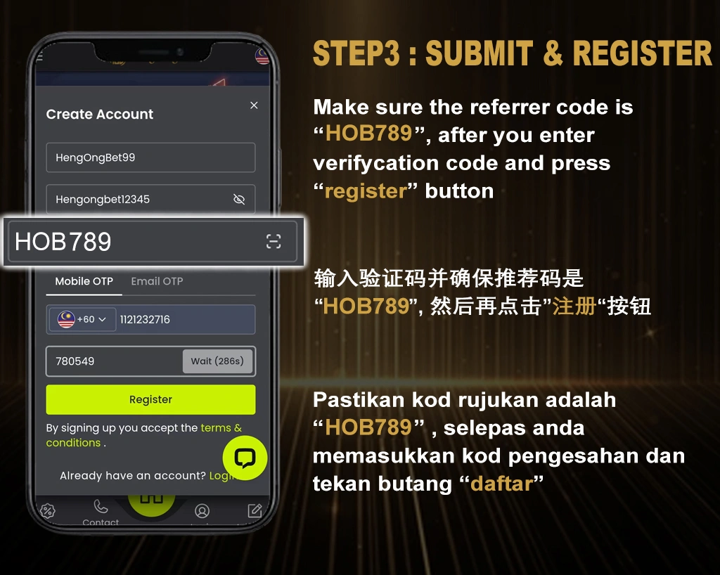 HengOngBet Account Register Guide 3