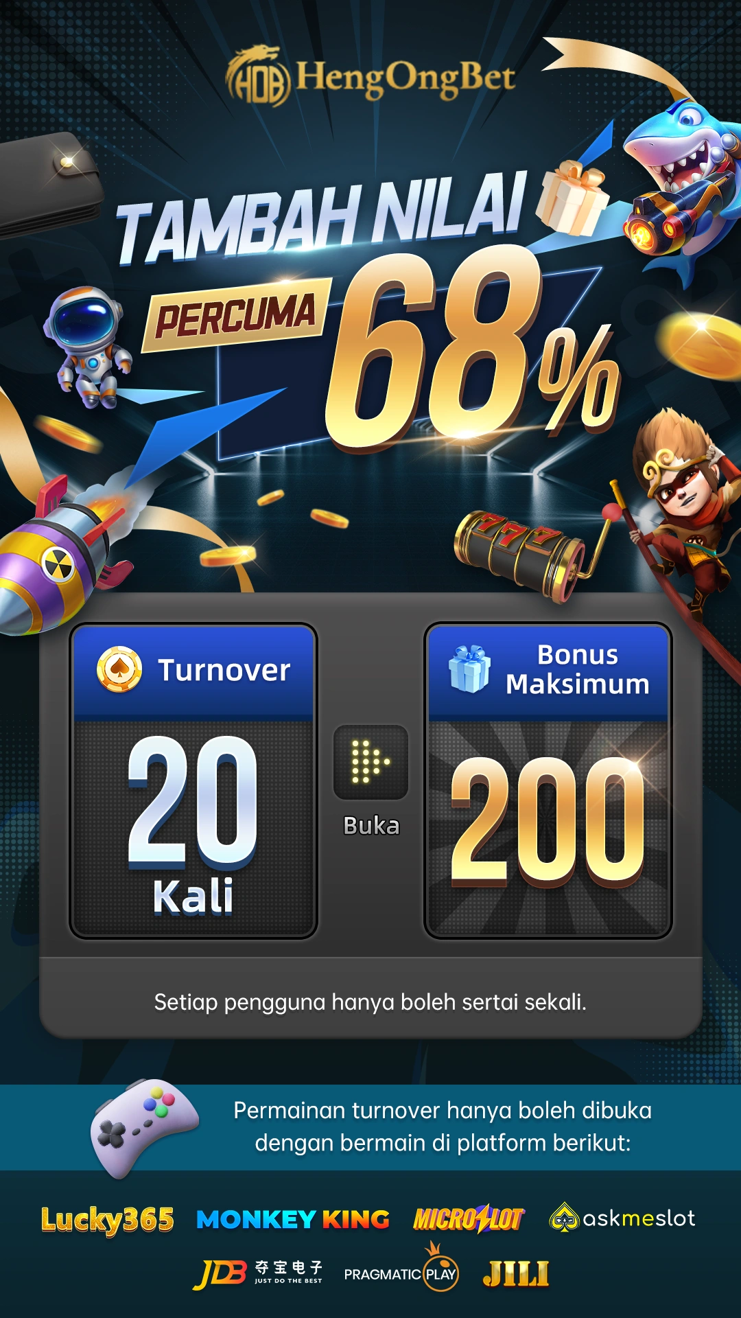 Promosi Hengongbet 2 HengOngBet Topup Bonus 68 BM